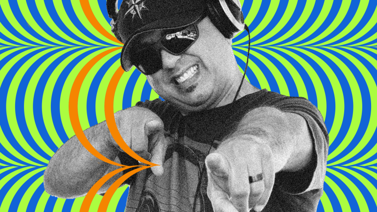 DJ Woodrow Low smiles and points at camera