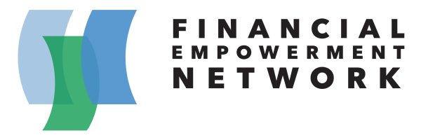 Logo of the Financial Empowerment Network, featuring overlapping blue and green shapes on the left and the organization's name in bold letters on the right.